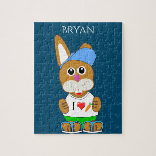 Lapin avec puzzle casquette avec le nom de l'Enfan