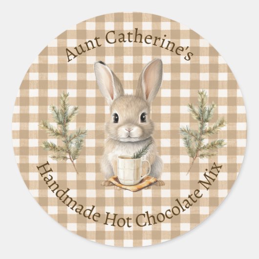 Lapin avec Tasse Étiquette Mélange de Cacao Chaud (Devant)