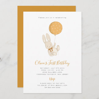 Lapin avec un ballon Invitation Anniversaire