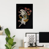 Lapin Blanc avec fleurs de Pavot- Impression Gicle (Bureau à domicile)
