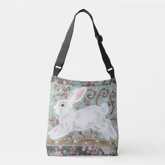 Lapin Blanc Lapin Floral Aqua Cross Body Sac fourr (Devant)