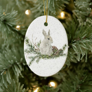 Lapin blanc sur un ornement du jour de neige