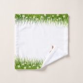 Lapin Brun Mignon & Fleurs sur Fond Blanc (Gant de toilette)