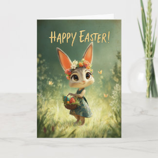 Lapin couronné de fleurs avec carte de prairie de
