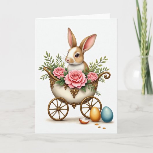 Lapin dans un chariot Carte douce de printemps (Devant)