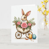 Lapin dans un chariot Carte douce de printemps (Fleur jaune)