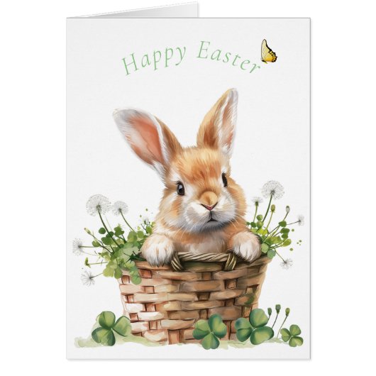 Lapin dans un panier avec des coussins de trèfle e (Devant)
