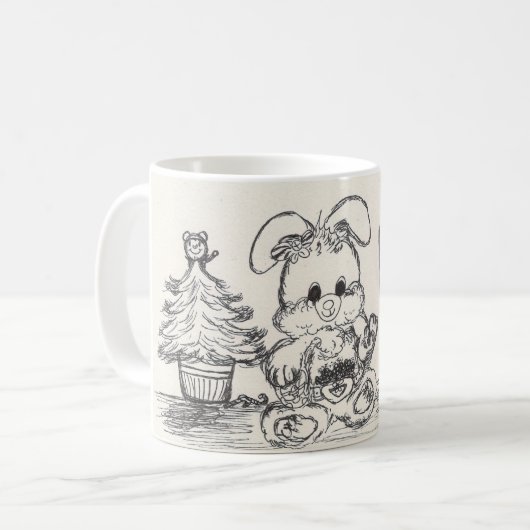 Lapin dans une tasse faisante le coin de croquis (Devant gauche)