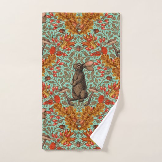 Lapin d'automne sur vert clair (Serviette à main)