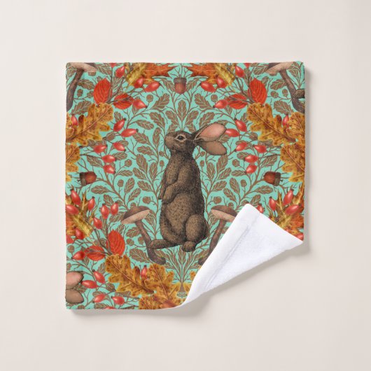 Lapin d'automne sur vert clair (Gant de toilette)