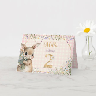 Lapin de jardin | Carte d'anniversaire rose pour 2