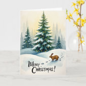 Lapin de l'arbre de Noël Carte de Neige (Fleur jaune)