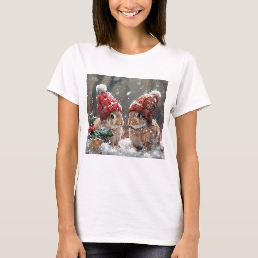 Lapin de Noël Mignon Tshirt pour Femmes Fêtes de f (Devant)