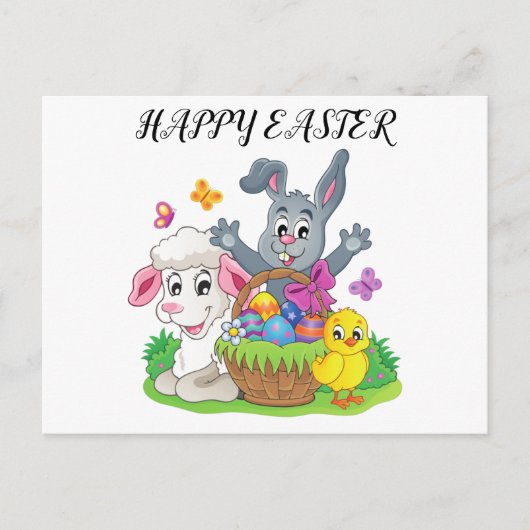 lapin de Pâques, agneau et carte postale de poussi (Devant)