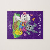 lapin de Pâques, agneau et puzzle de poussins pers (Horizontal)
