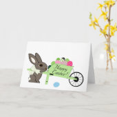 Lapin de Pâques avec brouette d'oeufs Carte de vœu (Fleur jaune)