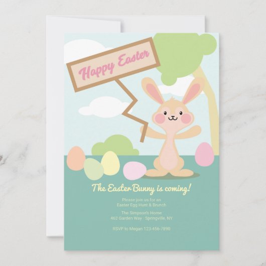 Lapin de Pâques avec invitation de signe (Devant)