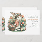 Lapin de Pâques avec panier d'oeufs Faire-part de  (Devant / Derrière)