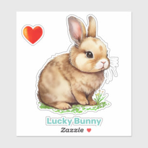 Lapin de Pâques chanceux et autocollant de cœur