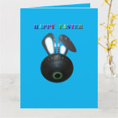 Lapin de Pâques de bowling sur gazon, carte de vœu (Fleur jaune)