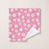 Lapin de Pâques drôle avec des fleurs blanches sur (Gant de toilette)