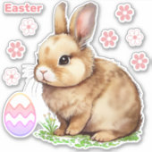 Lapin de Pâques, Fleurs roses et Sticker d'Oeufs d (Devant)