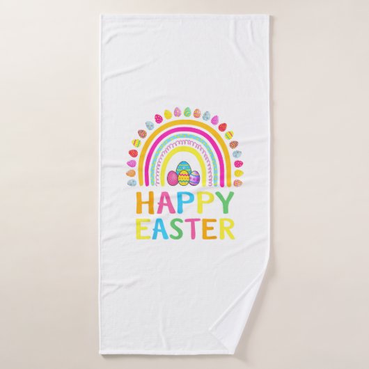Lapin de Pâques heureux chasse aux œufs de Pâques (Serviette de bain)