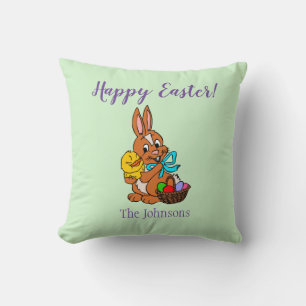 Lapin de Pâques heureux et jet de coussin de pouss