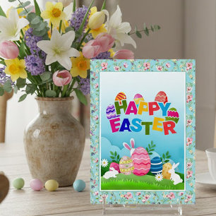 Lapin de Pâques joyeux et carte de jardin de style