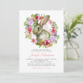 Lapin de Pâques mignon Invitation Baby Shower Fleu (Debout devant)