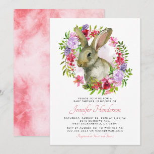 Lapin de Pâques mignon Invitation Baby Shower Fleu