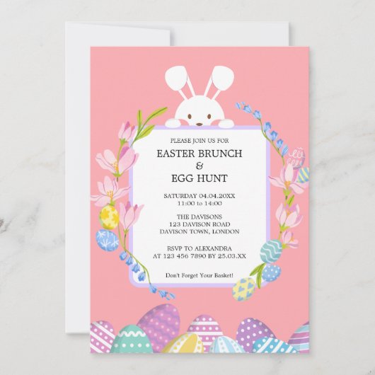 Lapin de Pâques mignon Invitation Brunch & Chasse (Devant)