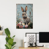 Lapin de Pâques Rétro Impression de Fleur, Rustiqu (Bureau à domicile)