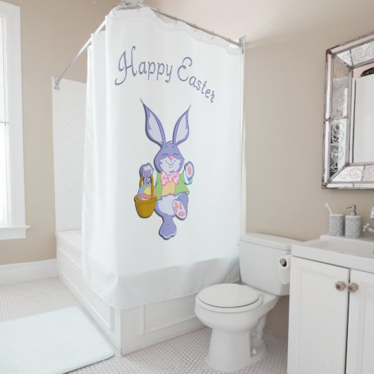 Lapin de Pâques violet dansant Rideau de douche bl (En situation)