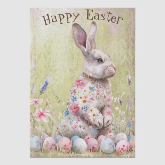 Lapin de printemps de Pâques en papier de soie (Recto)