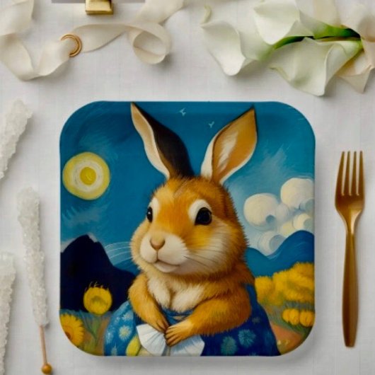 Lapin de printemps étoilé assiette en carton 