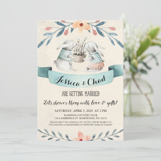 Lapin Doux Lapins Couples Douche Invitation (Debout devant)