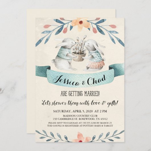 Lapin Doux Lapins Couples Douche Invitation (Devant / Derrière)