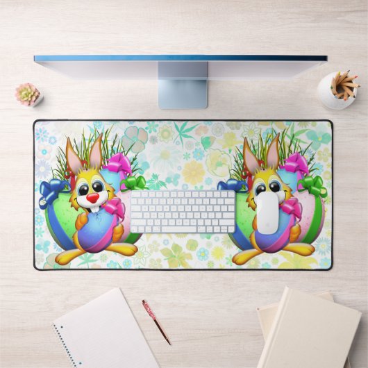 Lapin drôle mordant un œuf de Pâques (Bureau 1)