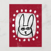 Lapin Drôle Sur Carte Postale Rouge (Devant)
