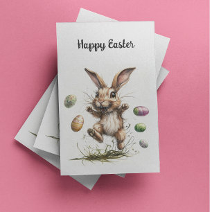 Lapin Egg-cité ! Carte de vacances de Pâques éne