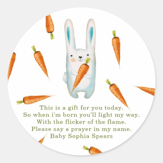 Lapin et carottes - étiquette de bougie de prière (Devant)