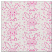 Lapin et fleurs tissu graphique rose (Fermer)