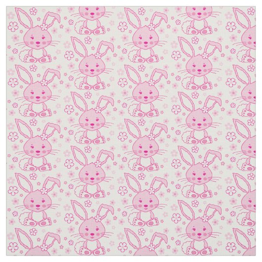 Lapin et fleurs tissu graphique rose (Échantillon)