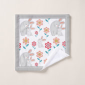 Lapin et lapin, fleurs gris motif Fête des mères (Gant de toilette)