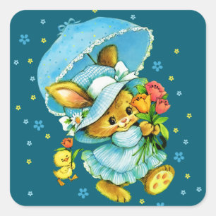 Lapin et poussin de Pâques vintage. Autocollants