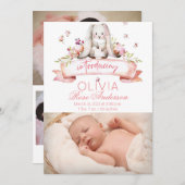 Lapin Faire-part de naissance fille aquarelle (Devant / Derrière)