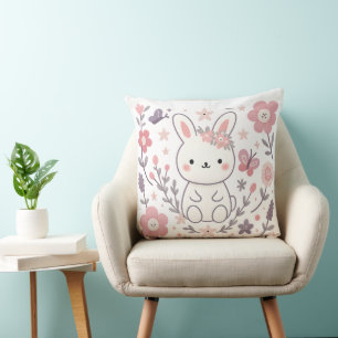Lapin Fantaisiste Coussin Décoratif Floral
