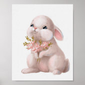 Lapin Floral Aquarelle Rose | Impression Murale La (Devant)