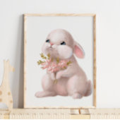 Lapin Floral Aquarelle Rose | Impression Murale La